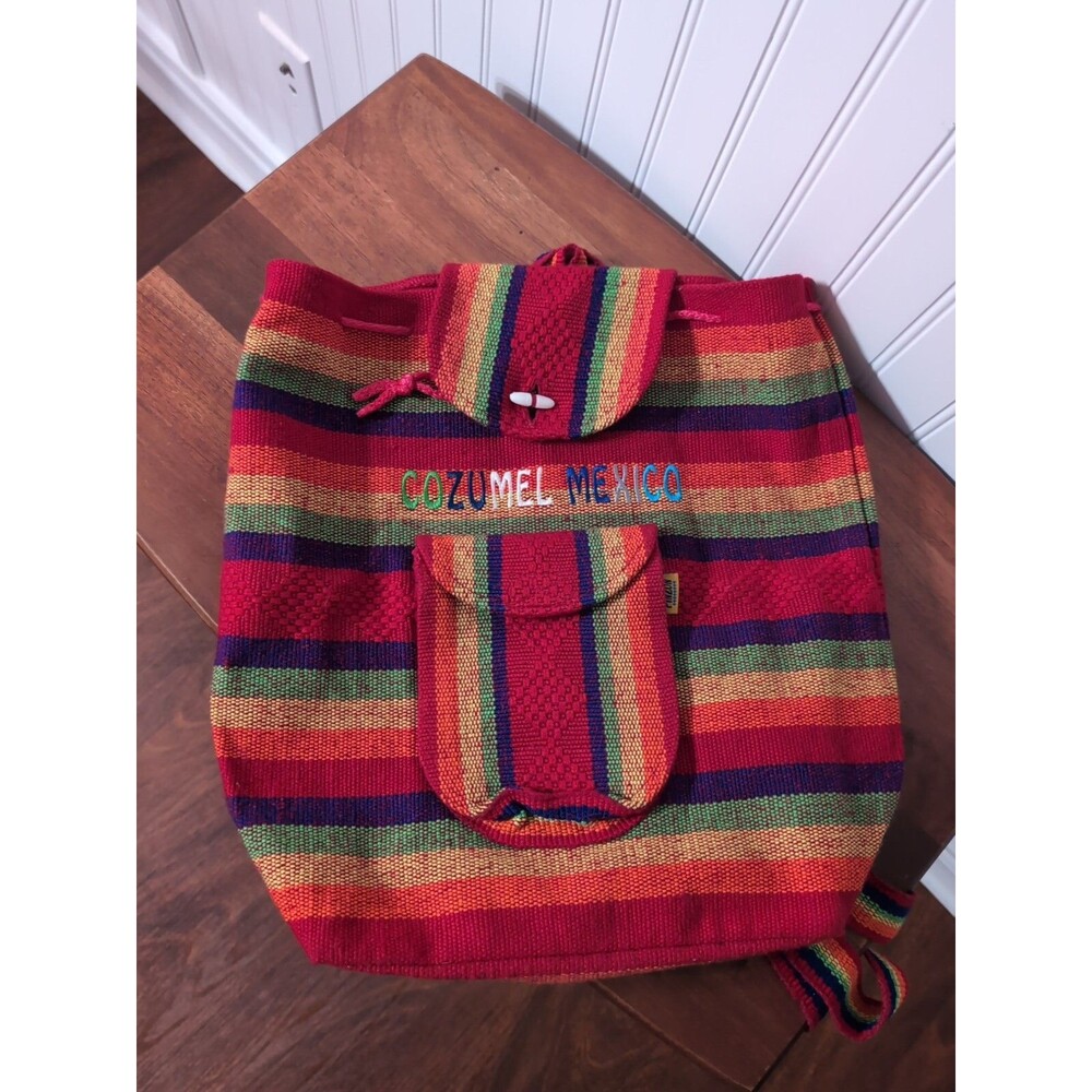 Mr Pinzon Artesanias Woven Multi-color backpack tote purse Cozumel Mexico Bag
